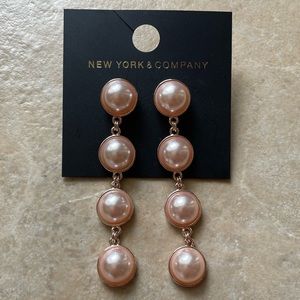 New York & Company Rose Gold Pink Pearl waterfall earrings